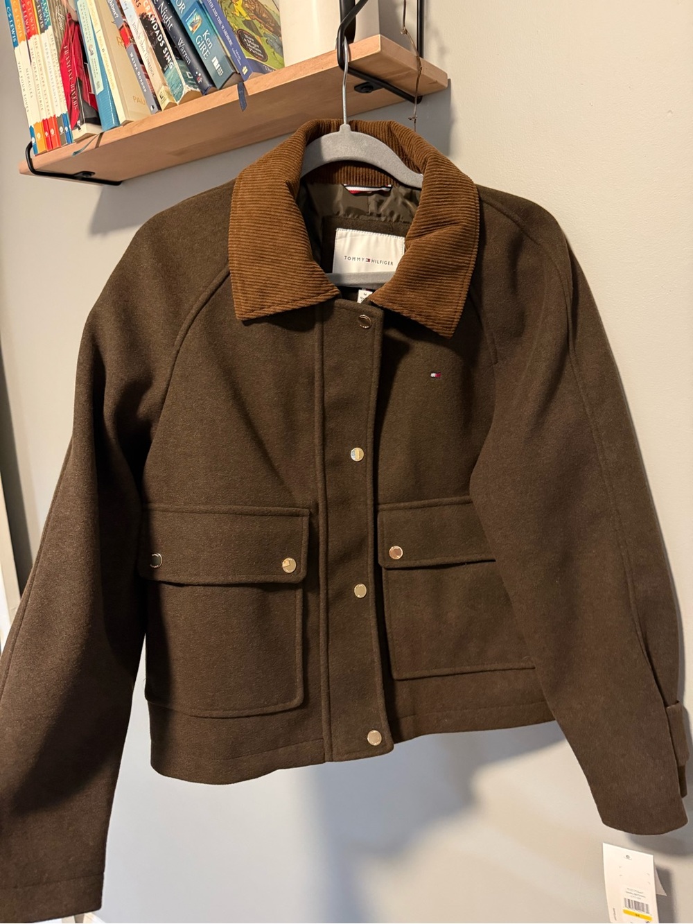 Tommy Hilfiger Brown Wool-Blend Jacket with Corduroy Collar